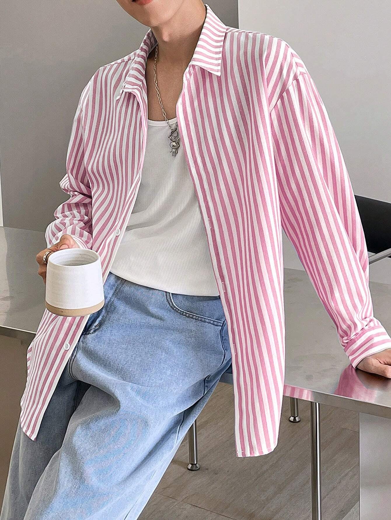 Camisa Joysei Social de Manga Longa Listrada