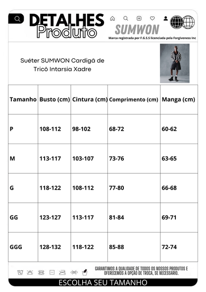 Suéter SUMWON Cardigã de Tricô Intarsia Xadre