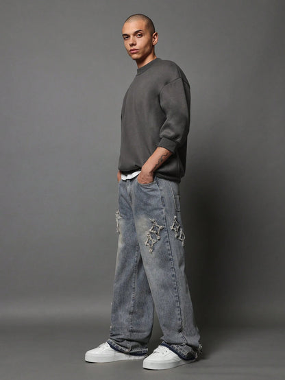 Calça SUMWON Denim Solto com Aplicação Stars