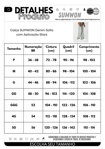Calça SUMWON Denim Solto com Aplicação Stars