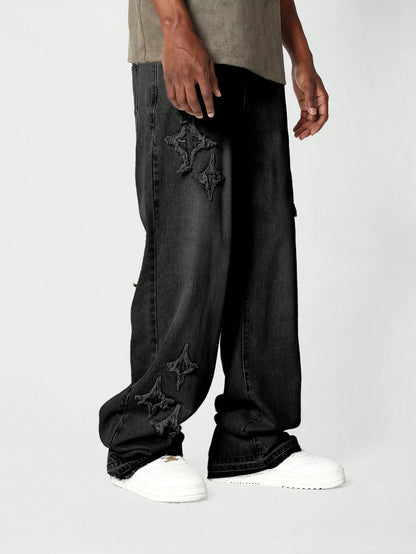 Calça SUMWON Denim Solto com Aplicação Stars