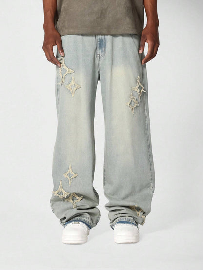 Calça SUMWON Denim Solto com Aplicação Stars