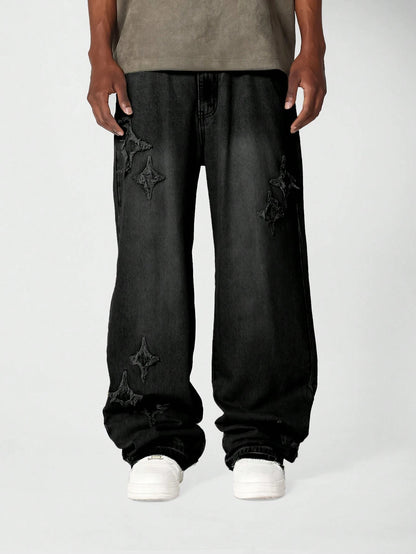Calça SUMWON Denim Solto com Aplicação Stars
